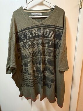 Sean John Olive Green V-Graphic Short Sleeve Tee